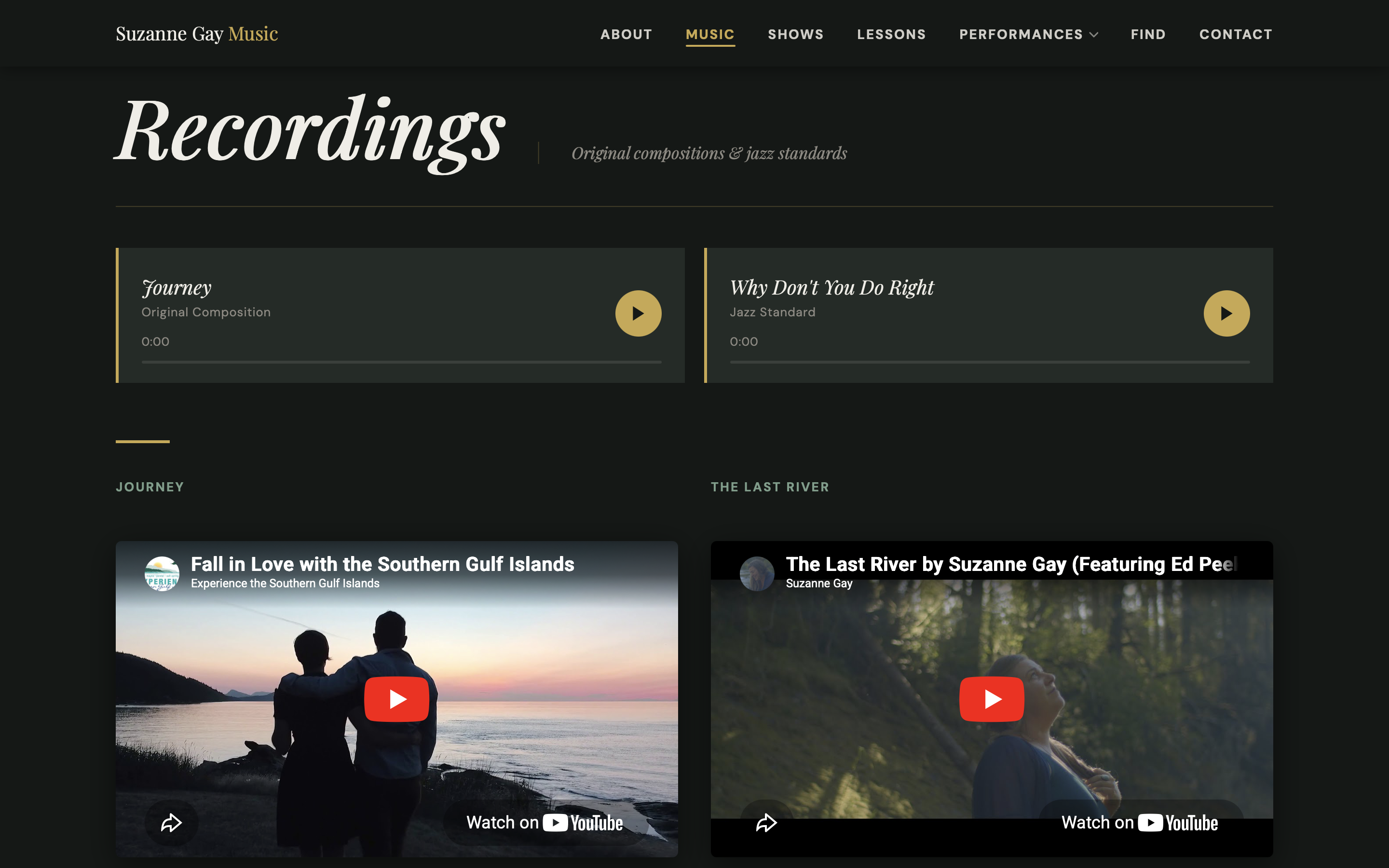 Suzanne Gay recordings page with audio and video